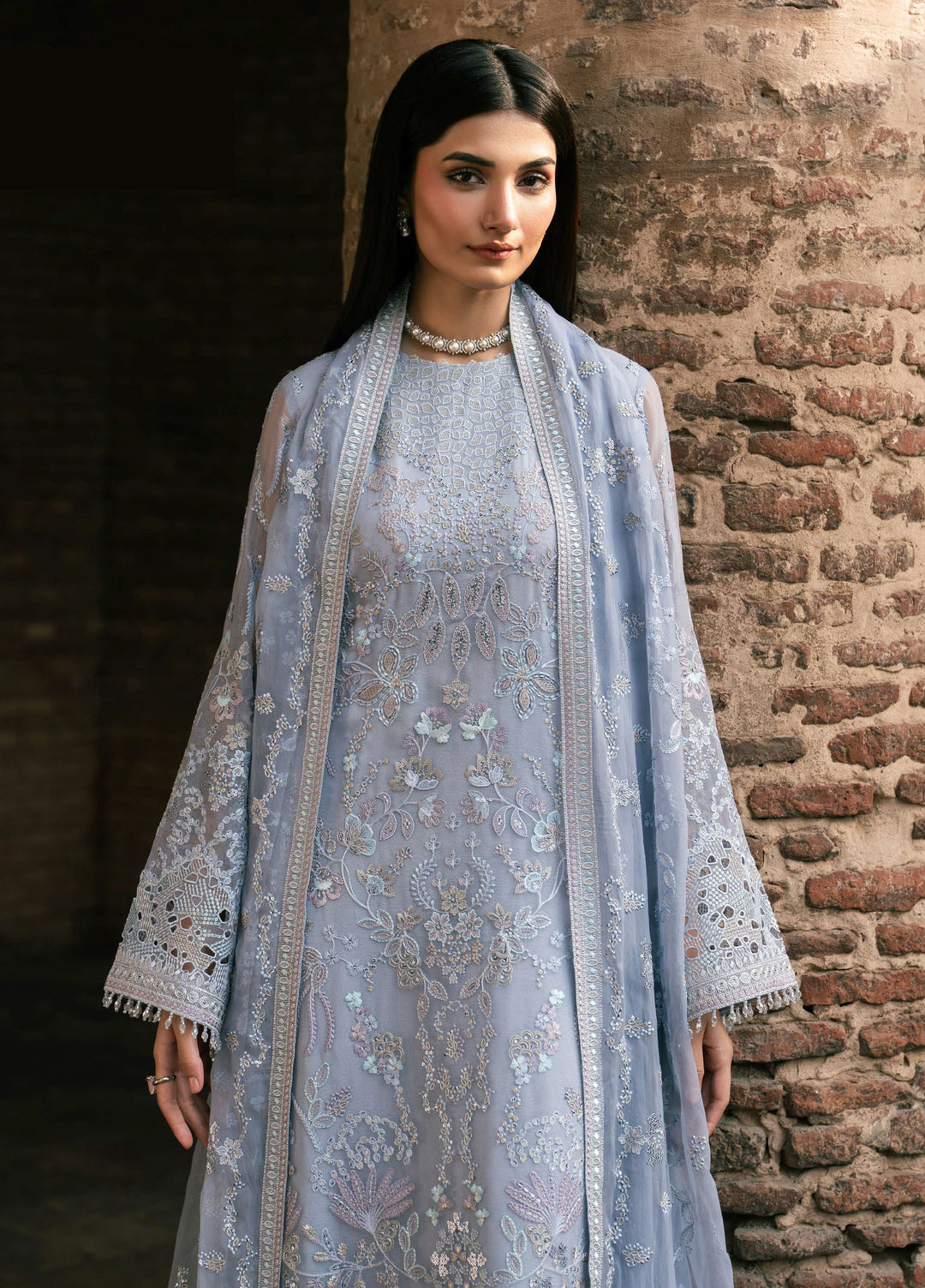 Humsafer by Lavish Premium Unstitched Embroidered Chiffon 3 Pcs Suit LVP26UH H-07 Baby Blue - Festive
