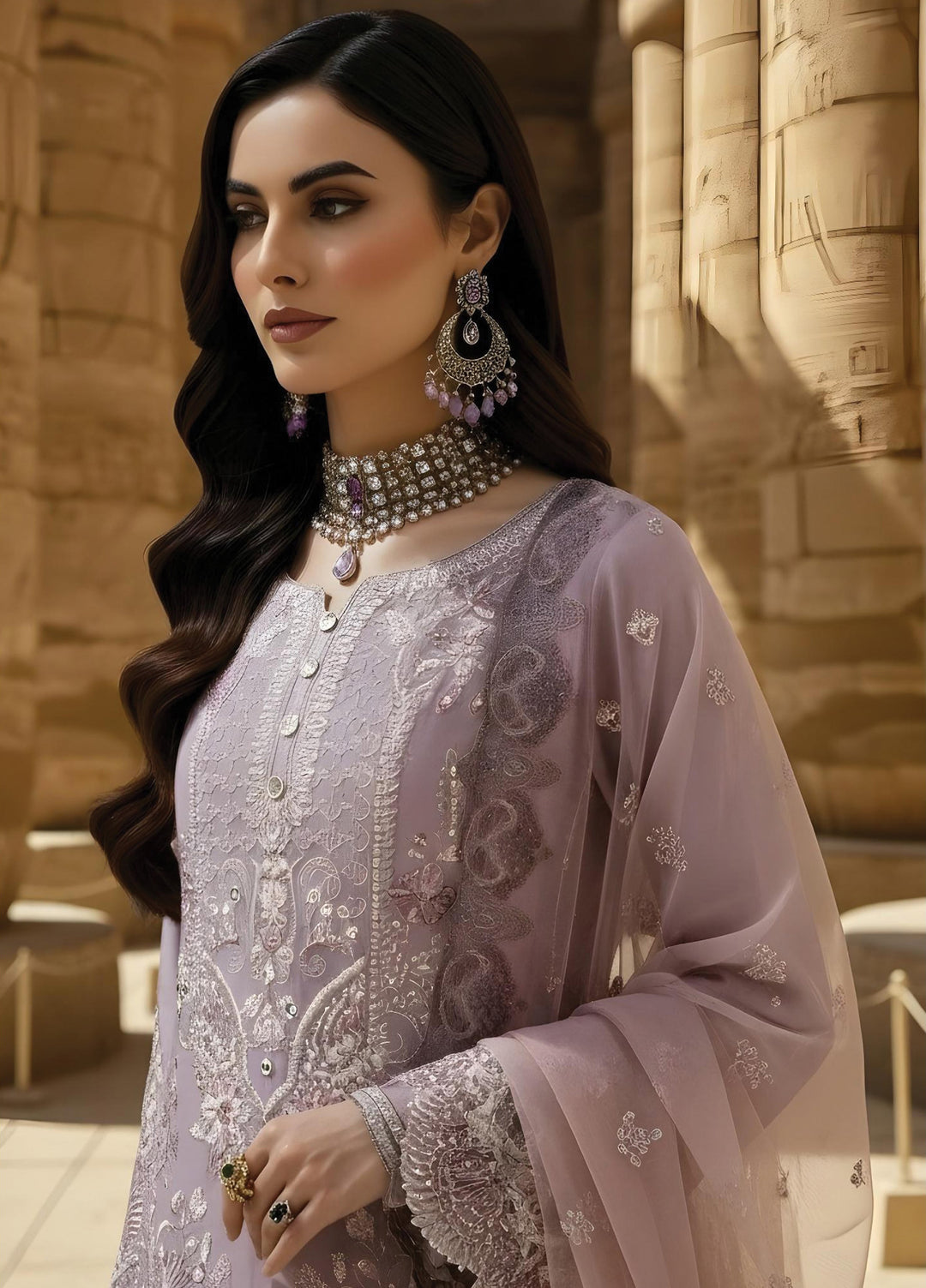 Mehr-E-Mah by Imrozia Premium Pret Embroidered Bamber Chiffon 3 Piece I-239 Ayluna - Festive Collection