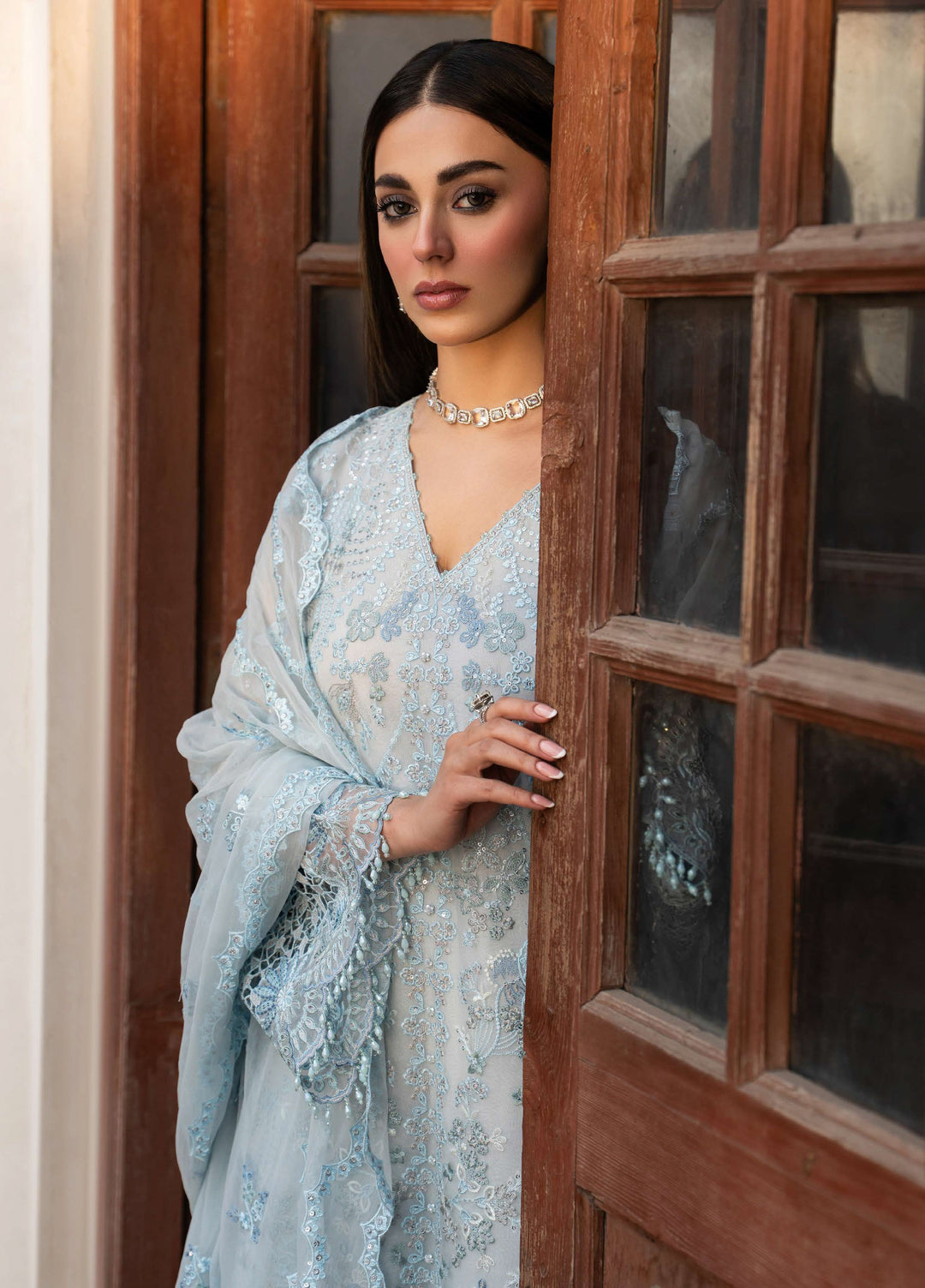 Humsafer by Lavish Premium Unstitched Embroidered Chiffon 3 Pcs Suit LVP26UH H-10 Misty Blue - Festive
