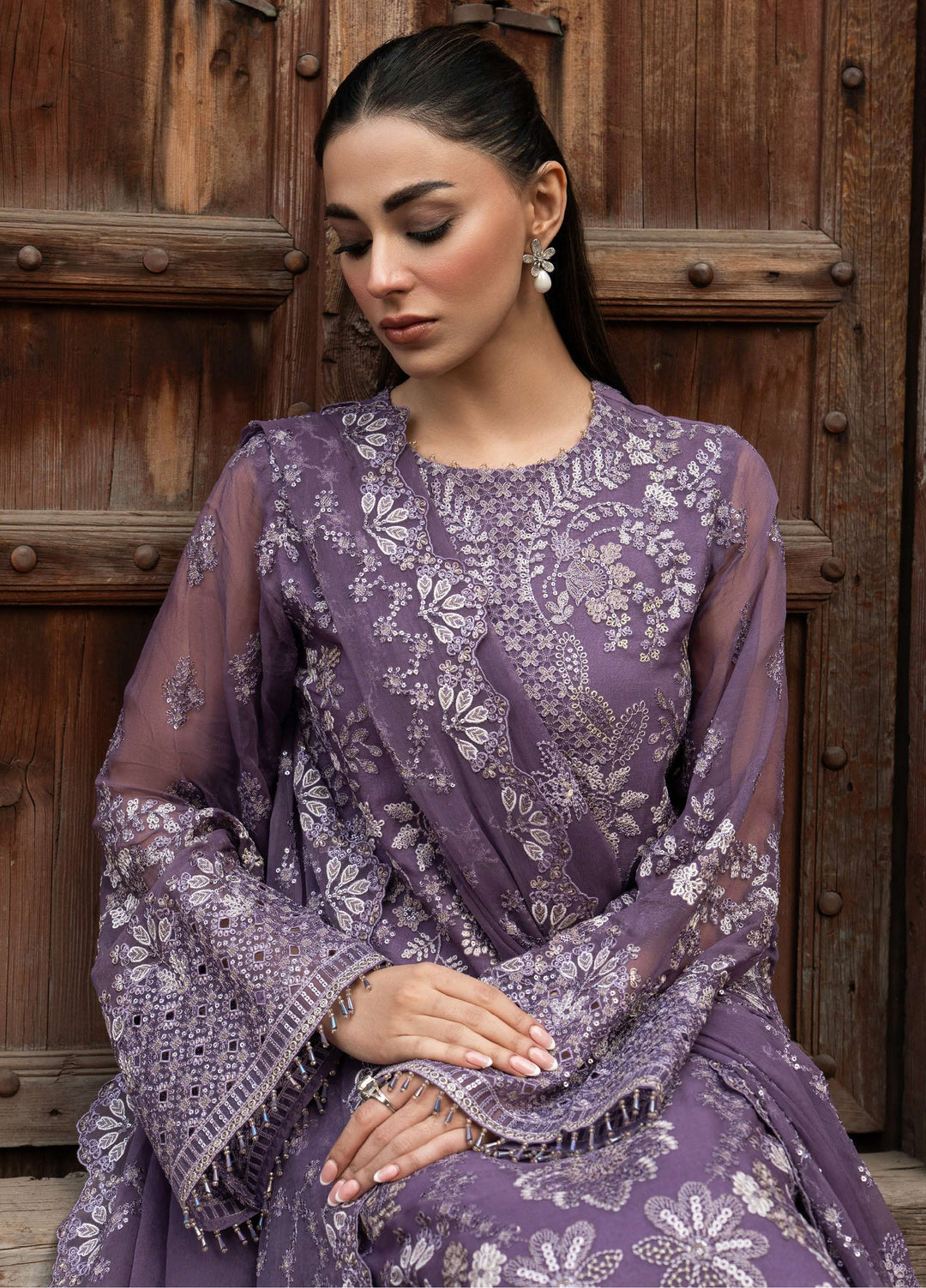 Humsafer by Lavish Premium Unstitched Embroidered Chiffon 3 Pcs Suit LVP26UH H-01 Pala Purple - Festive