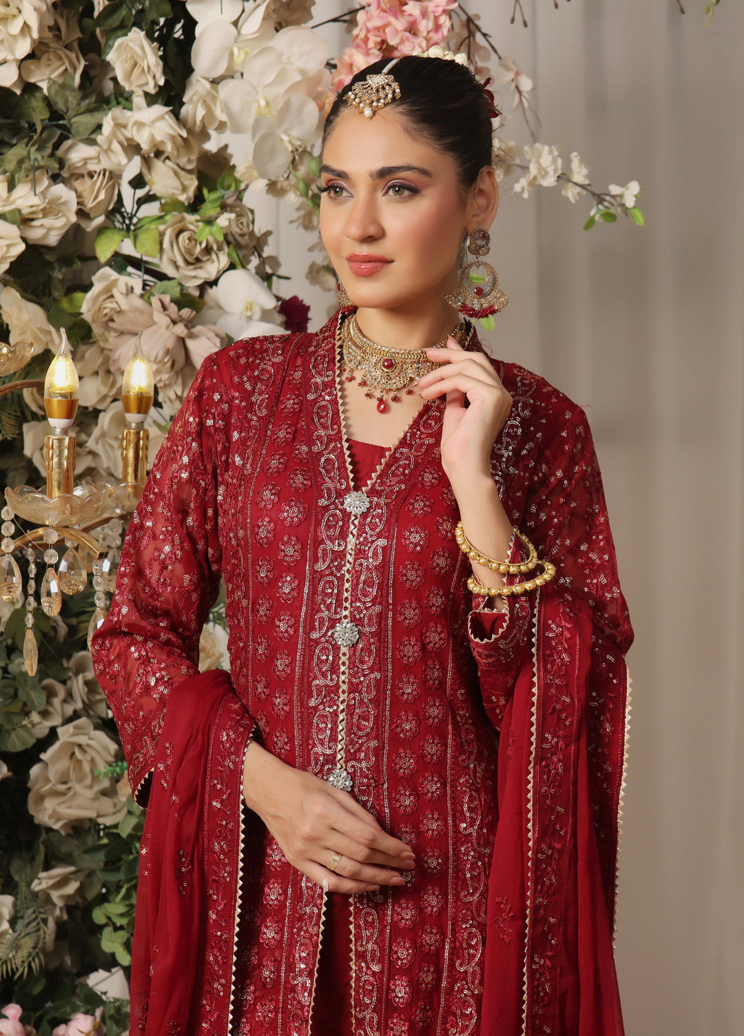 Rasm e Henna by Al Siyaab RTW Embroidered Chiffon 3 Piece Suit Noor e Nazakat Maroon - Festive Collection