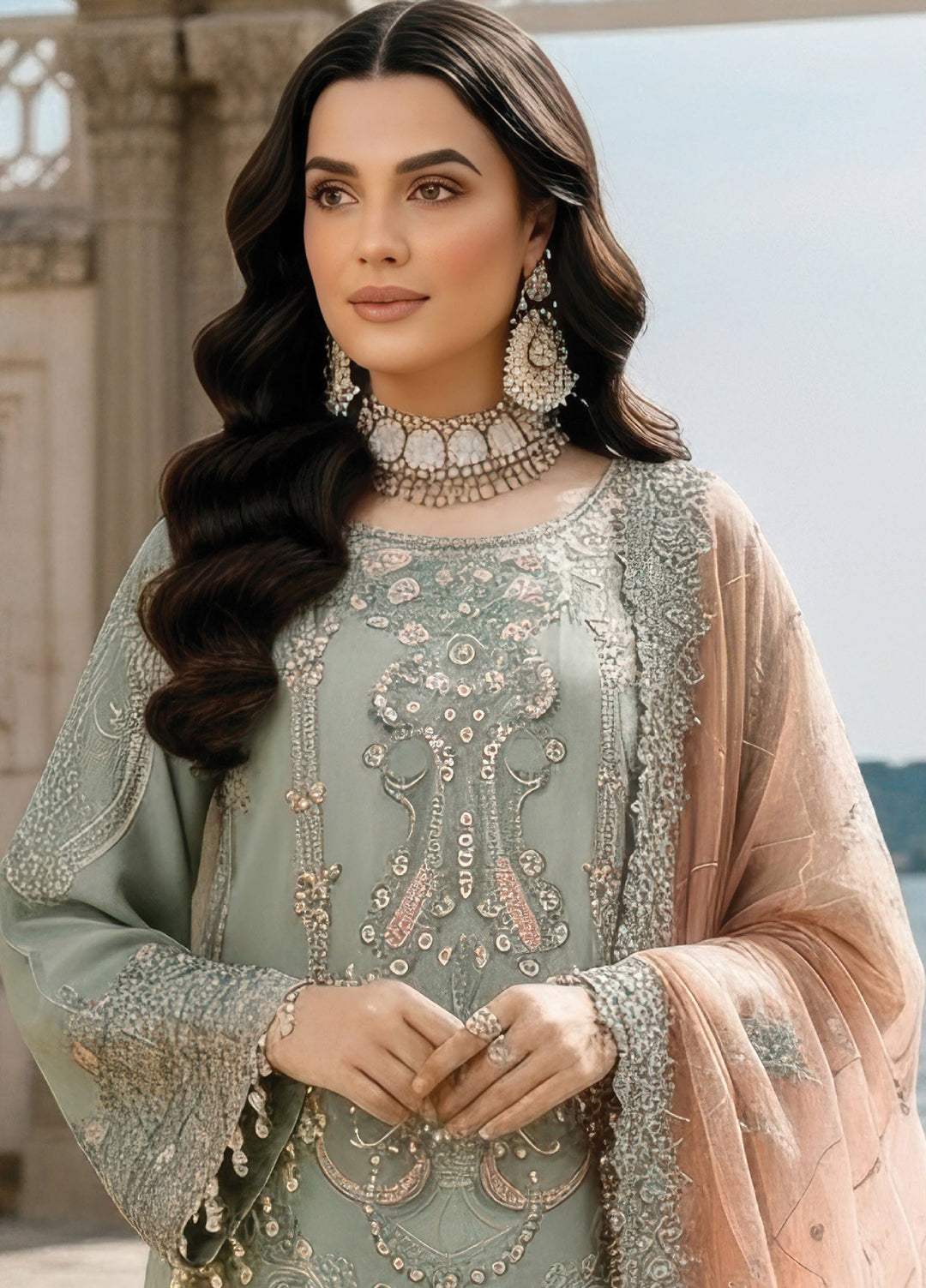 Mehr-E-Mah by Imrozia Premium Pret Embroidered Bamber Chiffon 3 Piece I-245 Dilara Sultan - Festive Collection