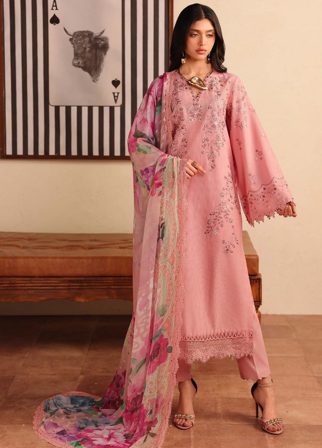 Raha by Nureh Unstitched Embroidered Lawn Doria 3 Piece Suit NU26ULR NE-249 - Summer Collection