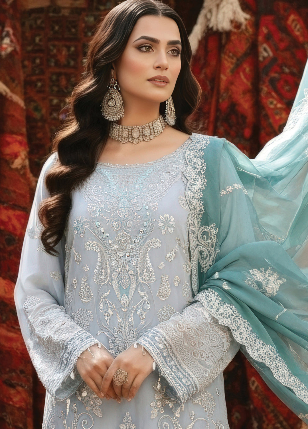 Mehr-E-Mah by Imrozia Premium Pret Embroidered Bamber Chiffon 3 Piece I-243 Elif-E-Noor - Festive Collection