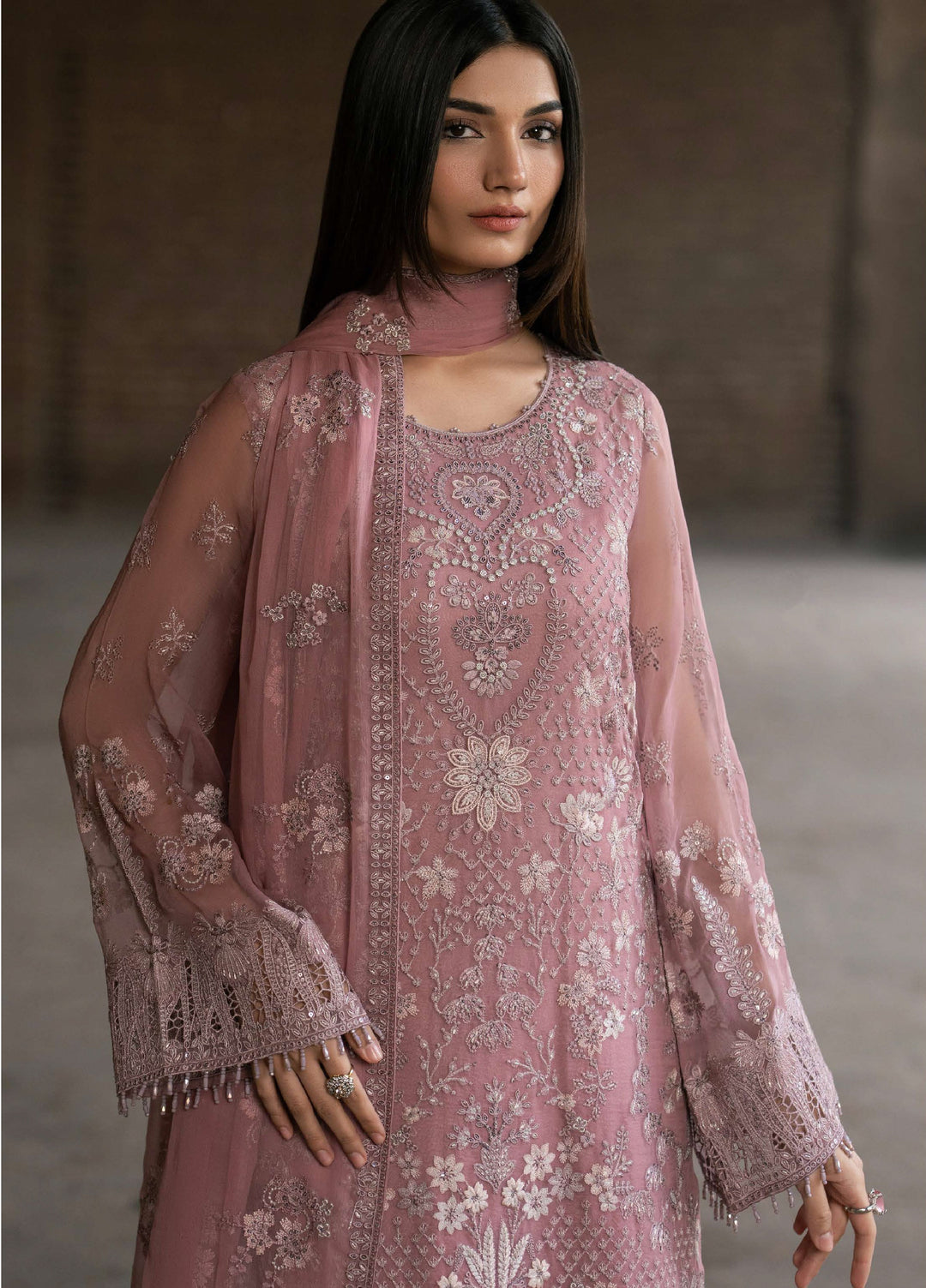 Humsafer by Lavish Premium Unstitched Embroidered Chiffon 3 Pcs Suit LVP26UH H-05 Floral Pink - Festive