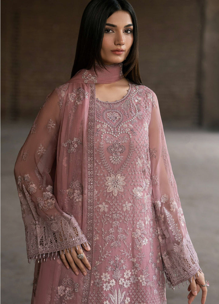 Humsafer by Lavish Premium Unstitched Embroidered Chiffon 3 Pcs Suit LVP26UH H-05 Floral Pink - Festive