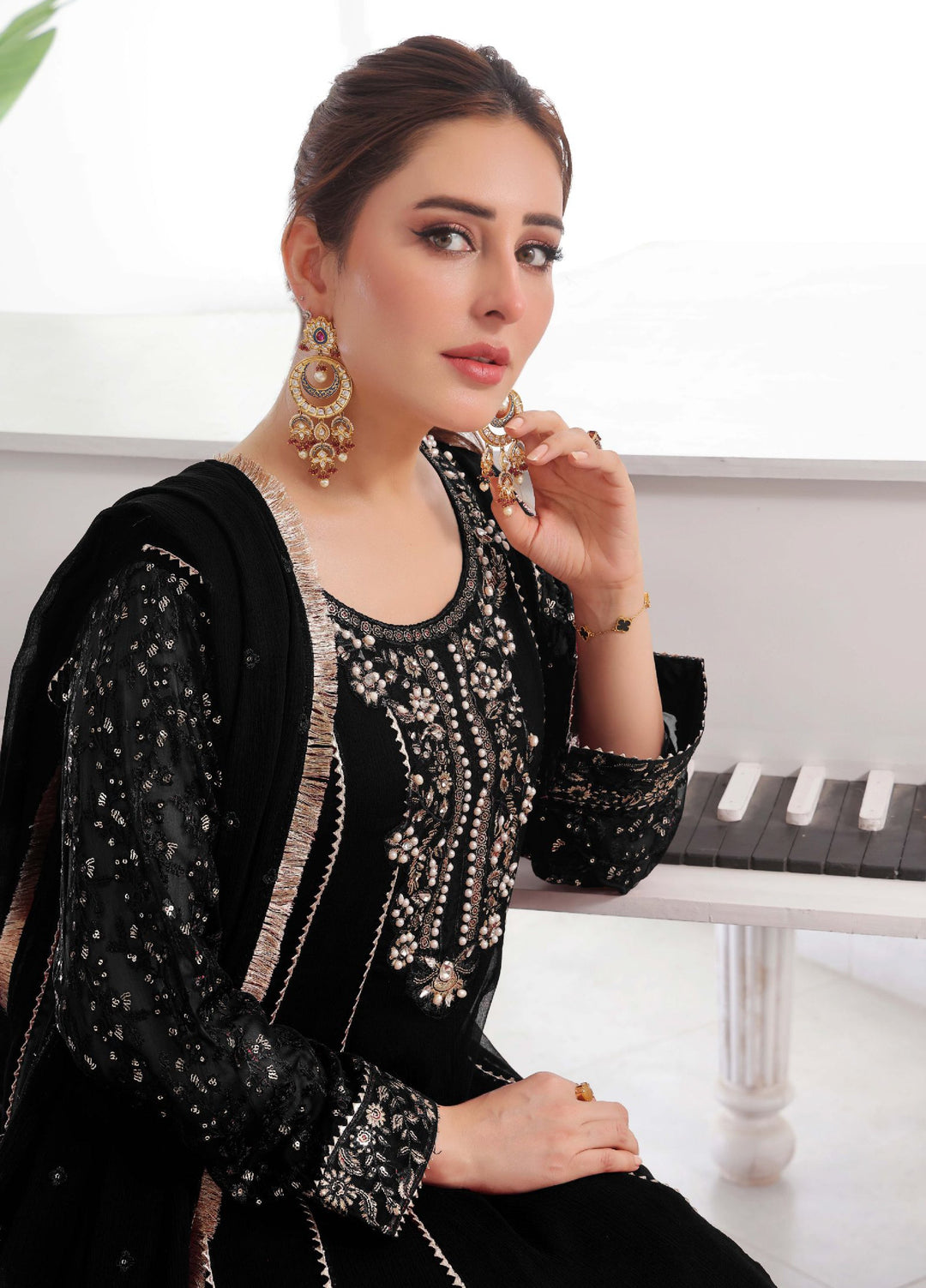 Rasm e Henna by Al Siyaab RTW Embroidered Chiffon 3 Piece Suit Raani Black - Festive Collection