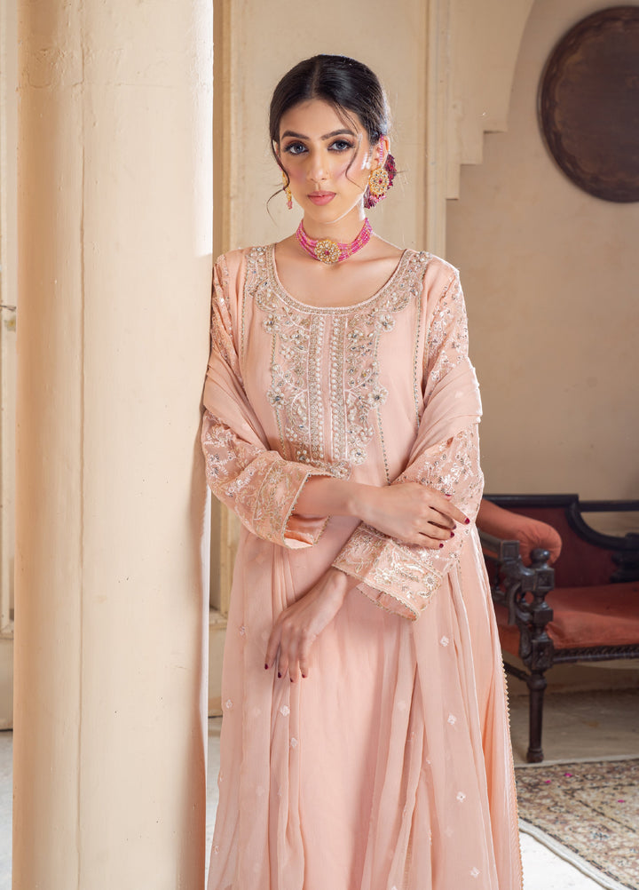 Rasm e Henna by Al Siyaab RTW Embroidered Chiffon 3 Piece Suit Raani Peach - Festive Collection