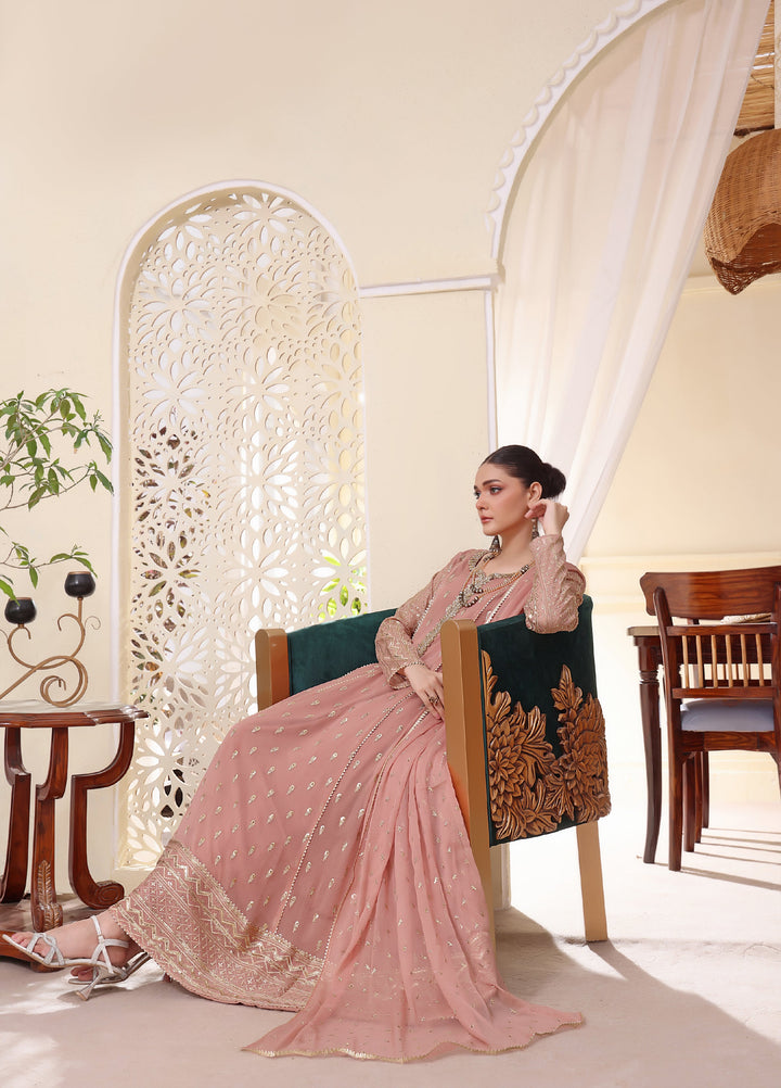 Rasm e Henna by Al Siyaab RTW Embroidered Chiffon 3 Piece Suit Bahaar Tea Pink - Festive Collection