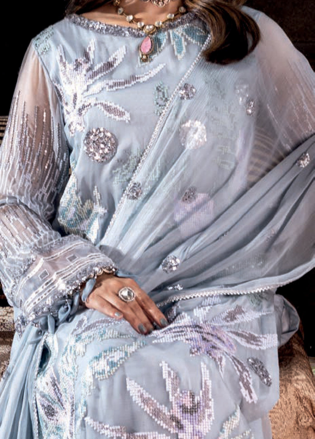 Aura by Zebtan Embroidered Chiffon Suits Unstitched 3 Piece ZB25AF AR-01 - Festive Collection