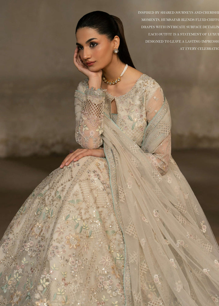 Humsafer by Lavish Premium Unstitched Embroidered Organza 3 Pcs Suit LVP26UH H-06 White Dove - Festive