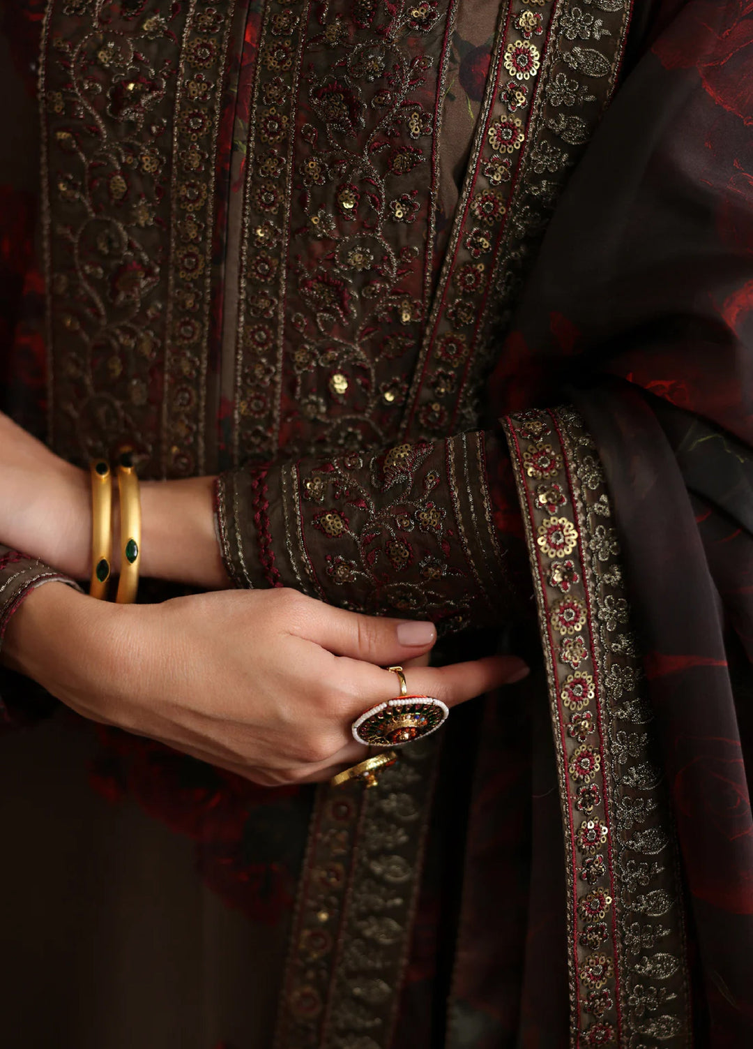 Rehana by Humjoli Pret Embroidered Lawn 3 Piece Brown Rome - Festive Collection