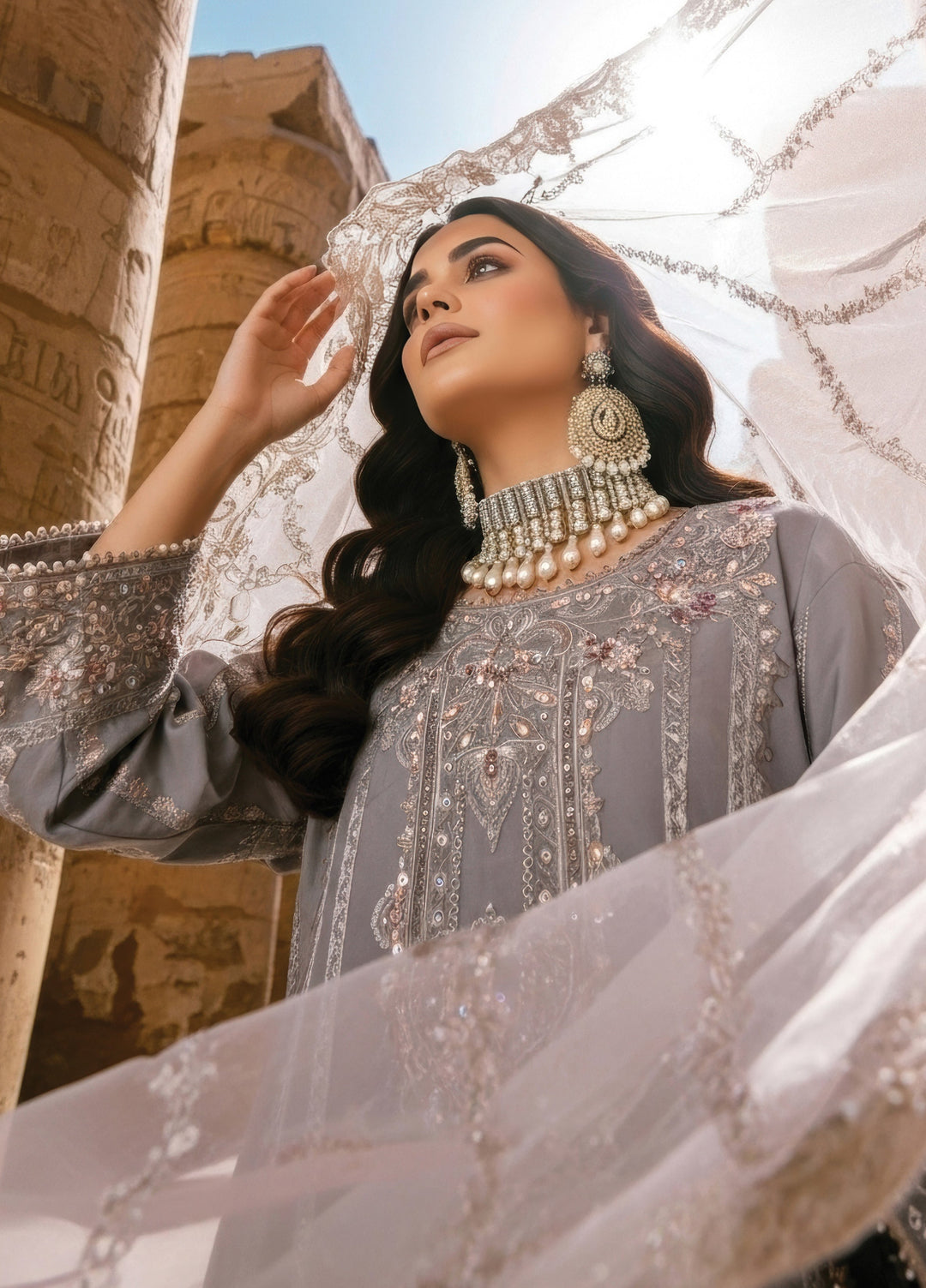 Mehr-E-Mah by Imrozia Premium Pret Embroidered Bamber Chiffon 3 Piece I-246 Lalezar - Festive Collection