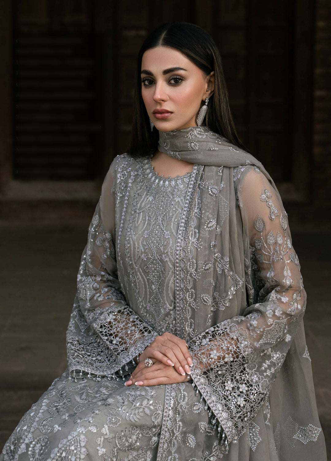 Humsafer by Lavish Premium Unstitched Embroidered Chiffon 3 Pcs Suit LVP26UH H-02 Gentle Grey - Festive