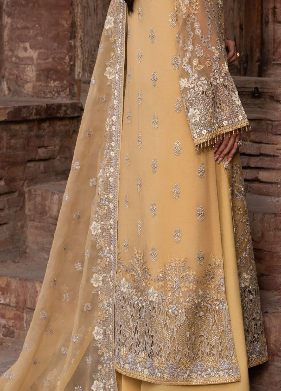 Humsafer by Lavish Premium Unstitched Embroidered Chiffon 3 Pcs Suit LVP26UH H-03 Daffodil Yellow - Festive