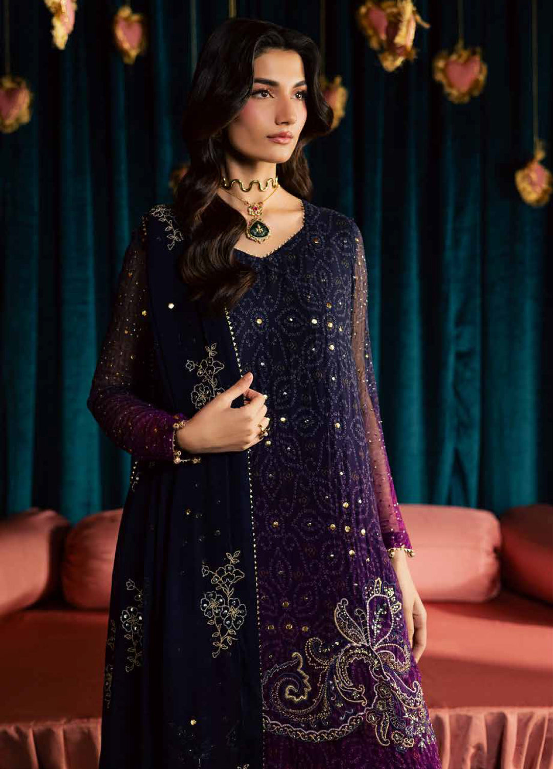 Mukeshkari by Nureh Unstitched Embroidered Chiffon 3 Piece Suit NU26UM MK- 23 - Festive Collection