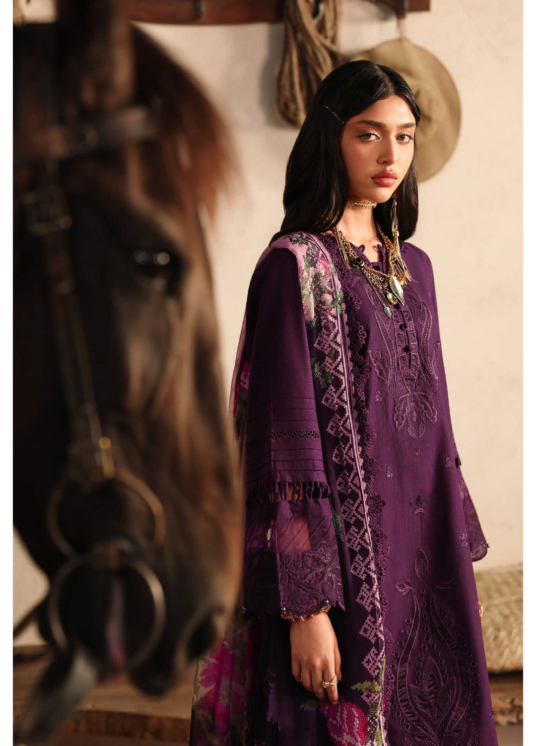 Raha by Nureh Unstitched Embroidered Lawn Doria 3 Piece Suit NU26ULR NE-246 - Summer Collection