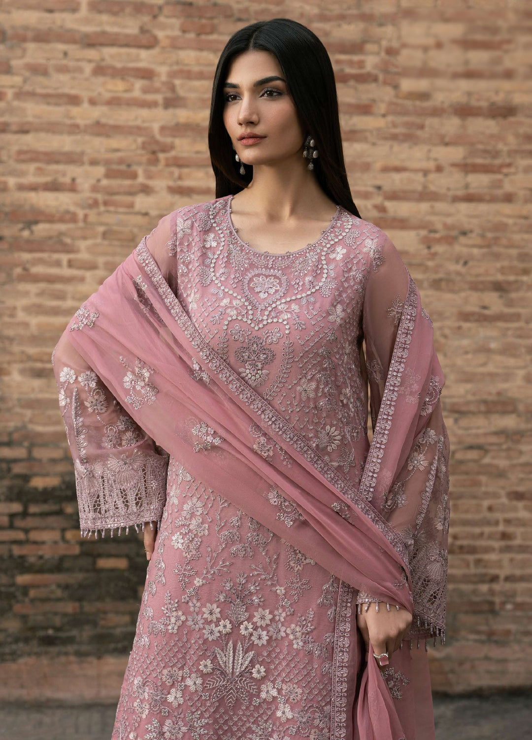 Humsafer by Lavish Premium Unstitched Embroidered Chiffon 3 Pcs Suit LVP26UH H-05 Floral Pink - Festive