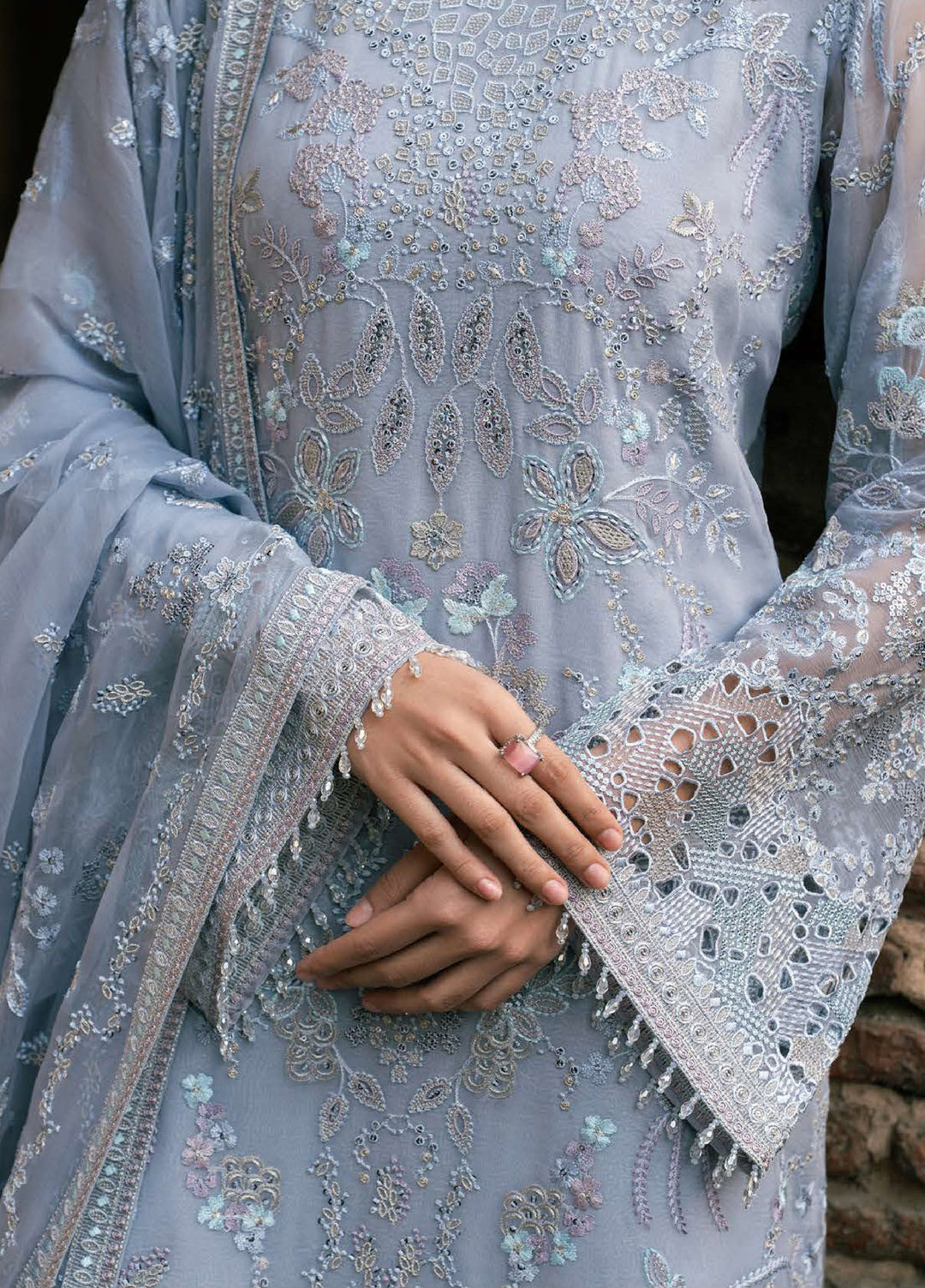 Humsafer by Lavish Premium Unstitched Embroidered Chiffon 3 Pcs Suit LVP26UH H-07 Baby Blue - Festive