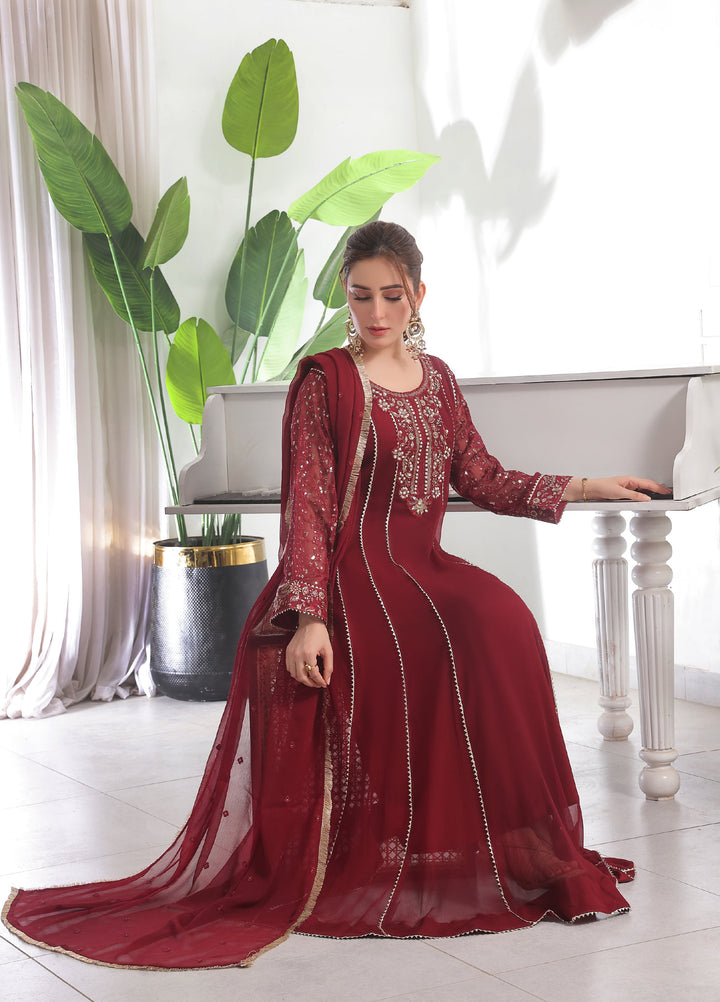 Rasm e Henna by Al Siyaab RTW Embroidered Chiffon 3 Piece Suit Raani Maroon - Festive Collection