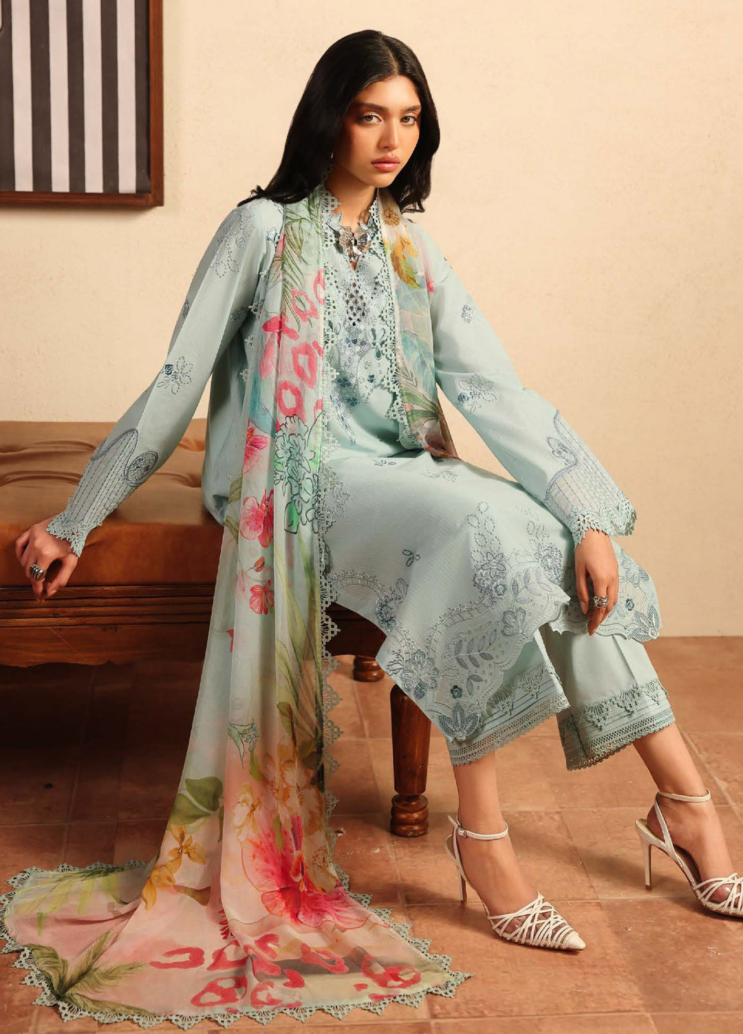 Raha by Nureh Unstitched Embroidered Lawn Doria 3 Piece Suit NU26ULR NE-250 - Summer Collection