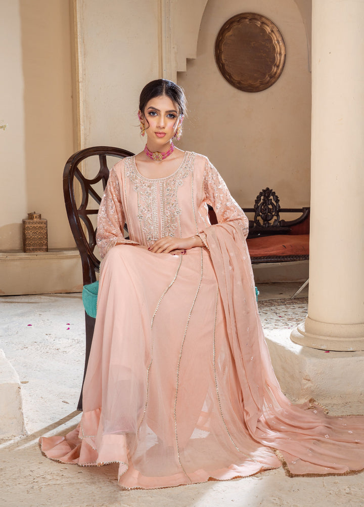 Rasm e Henna by Al Siyaab RTW Embroidered Chiffon 3 Piece Suit Raani Peach - Festive Collection