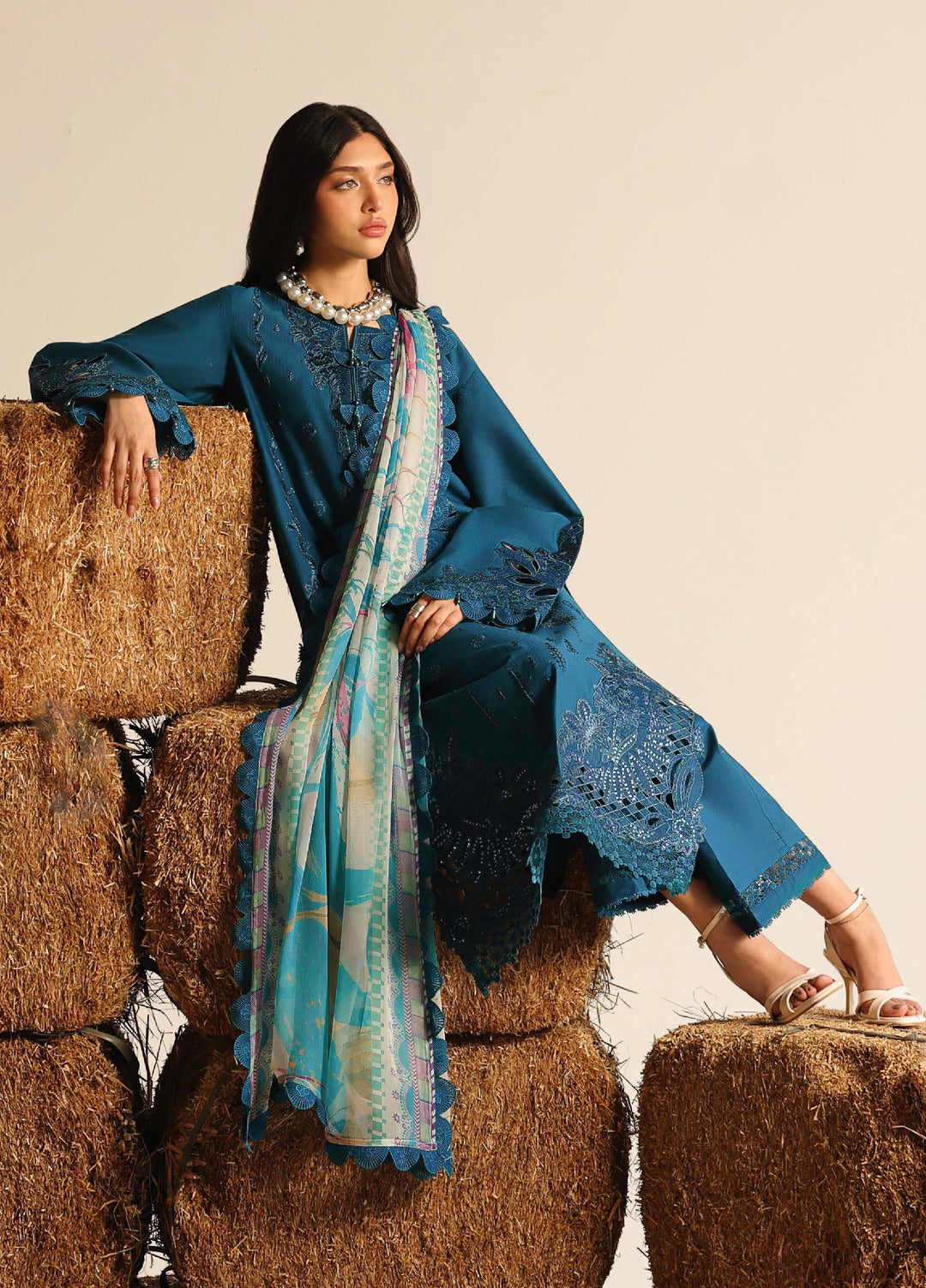 Raha by Nureh Unstitched Embroidered Lawn Doria 3 Piece Suit NU26ULR NE-247 - Summer Collection