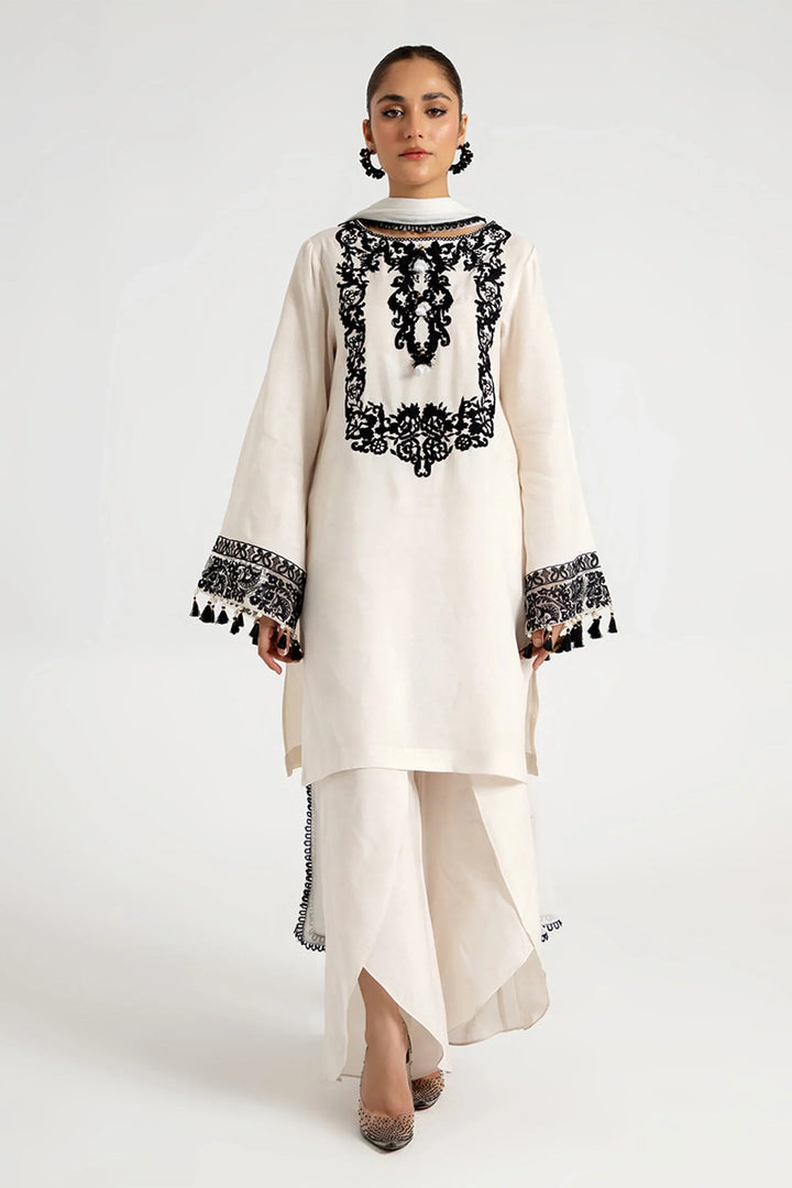 Arif Ashraf Pret Embroidered Viscose Blend 3 Piece Suit Beyaz