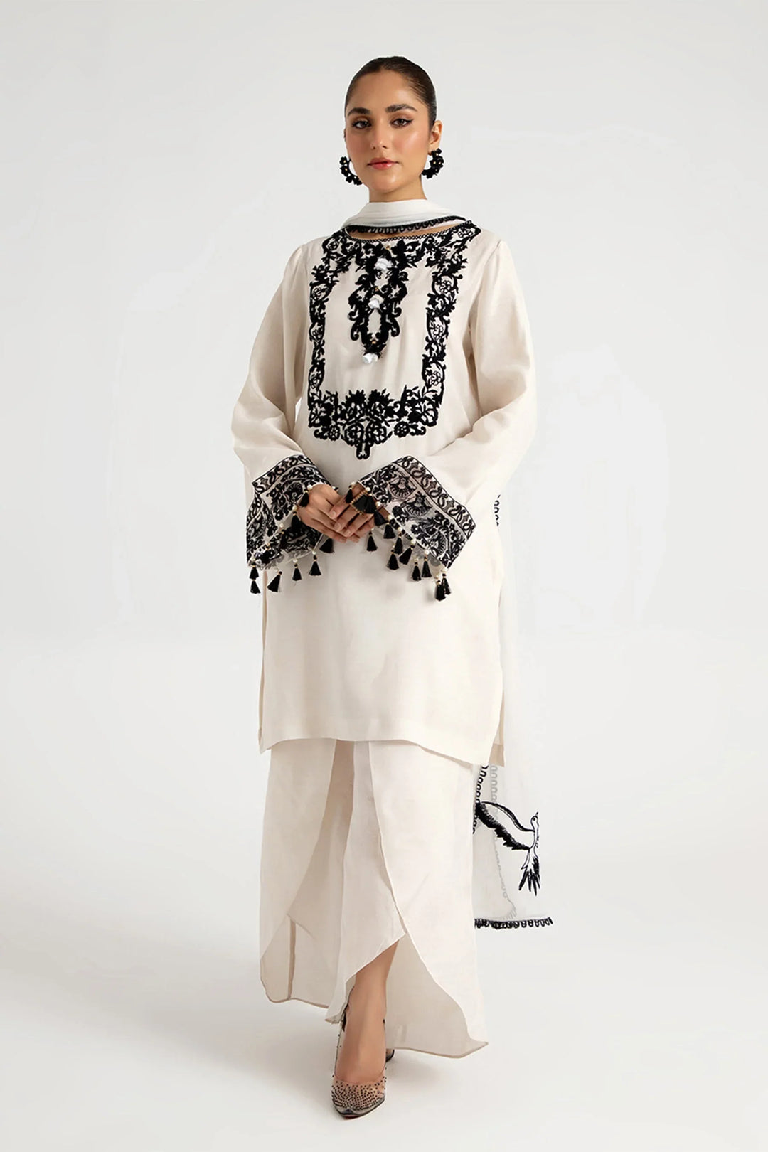 Arif Ashraf Pret Embroidered Viscose Blend 3 Piece Suit Beyaz