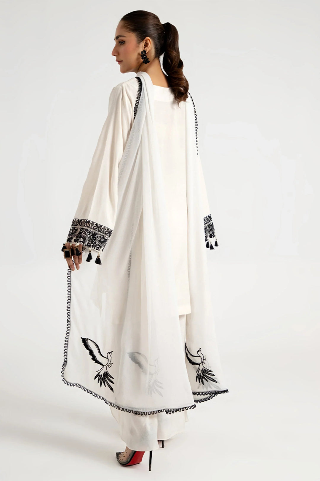 Arif Ashraf Pret Embroidered Viscose Blend 3 Piece Suit Beyaz