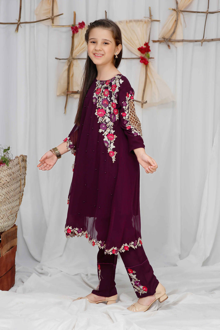 Modest Girls RTW Embroidered Chiffon 3 Piece Suit Pearl Cape Wedding Collection