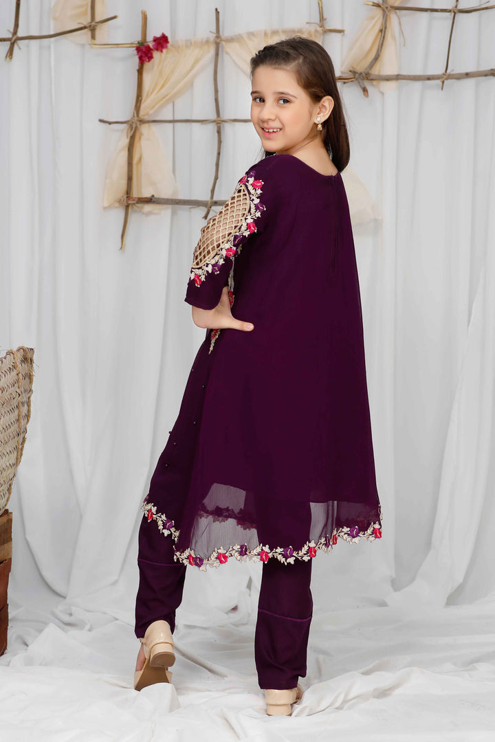 Modest Girls RTW Embroidered Chiffon 3 Piece Suit Pearl Cape Wedding Collection