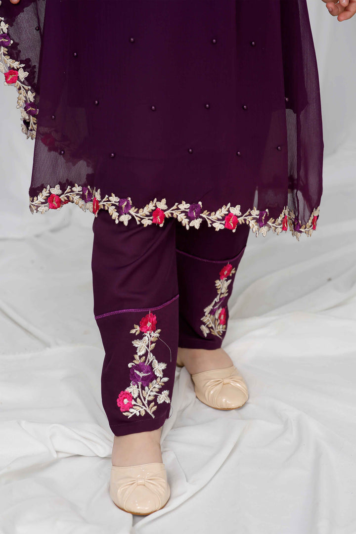 Modest Girls RTW Embroidered Chiffon 3 Piece Suit Pearl Cape Wedding Collection