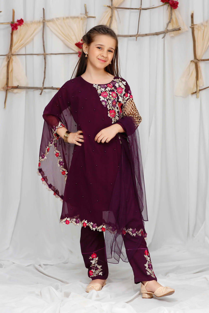 Modest Girls RTW Embroidered Chiffon 3 Piece Suit Pearl Cape Wedding Collection
