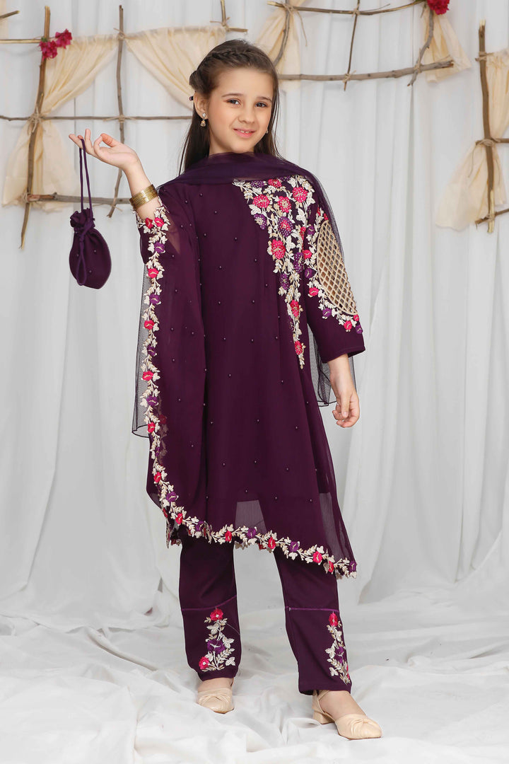 Modest Girls RTW Embroidered Chiffon 3 Piece Suit Pearl Cape Wedding Collection