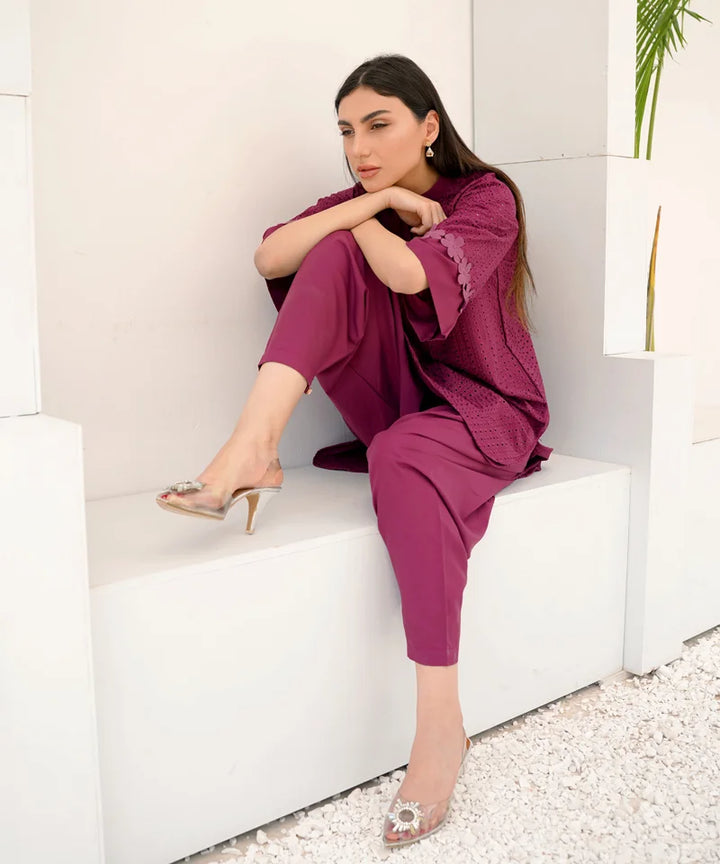 Dhaga Women Pret Embroidered 2 Piece Chikankari Pink SED04 - Summer Collection