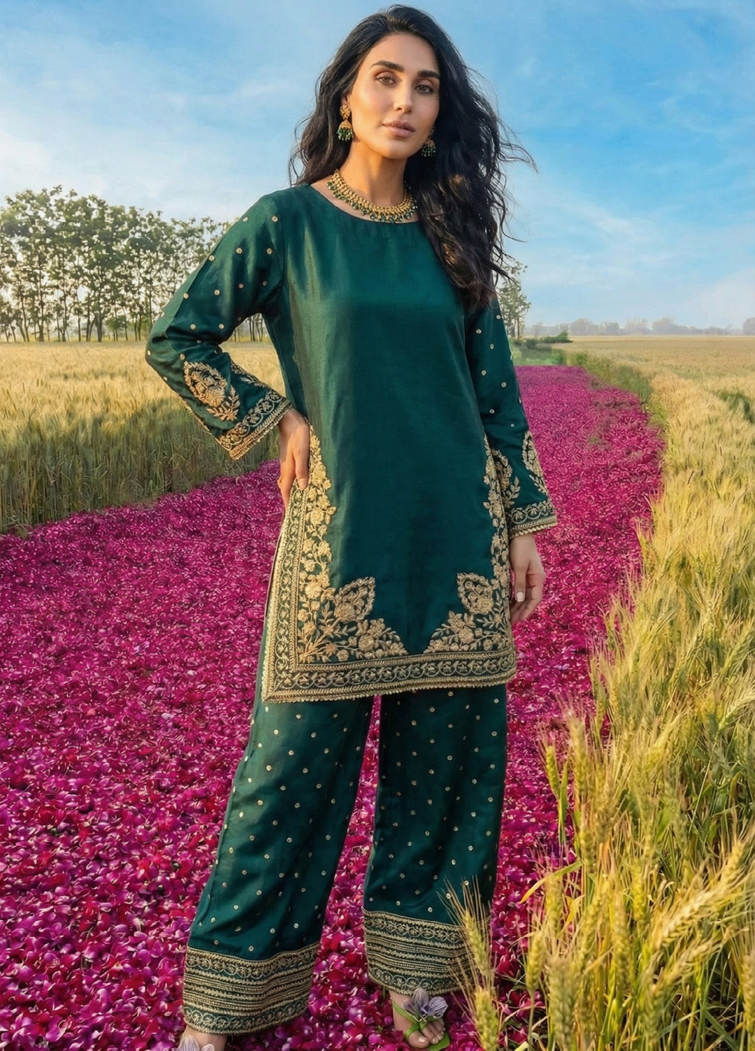Noorma Kaamal RTW Embroidered Raw Silk Co Ords Set NK26PRS NK-RSE-09 - Festive Collection