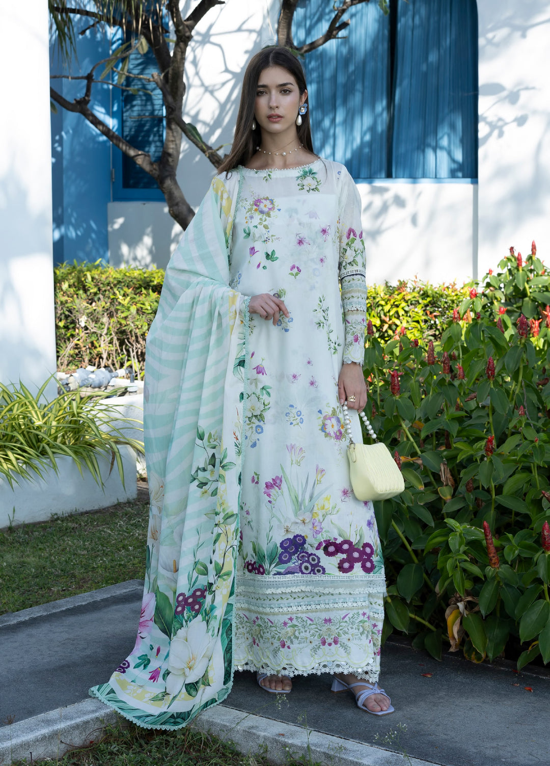 Santorini by Elaf Unstitched Lawn Printed 3 Piece Suit EL26US EPN-7B MOON FLOWER - Summer Collection
