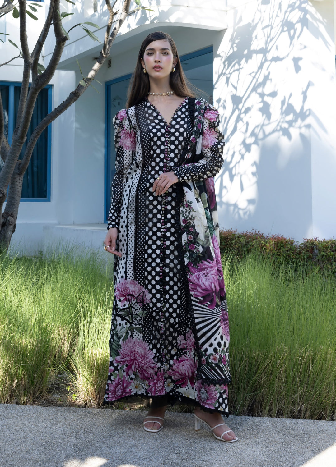 Santorini by Elaf Unstitched Lawn Printed 3 Piece Suit EL26US EPN-1B POIS N HER - Summer Collection