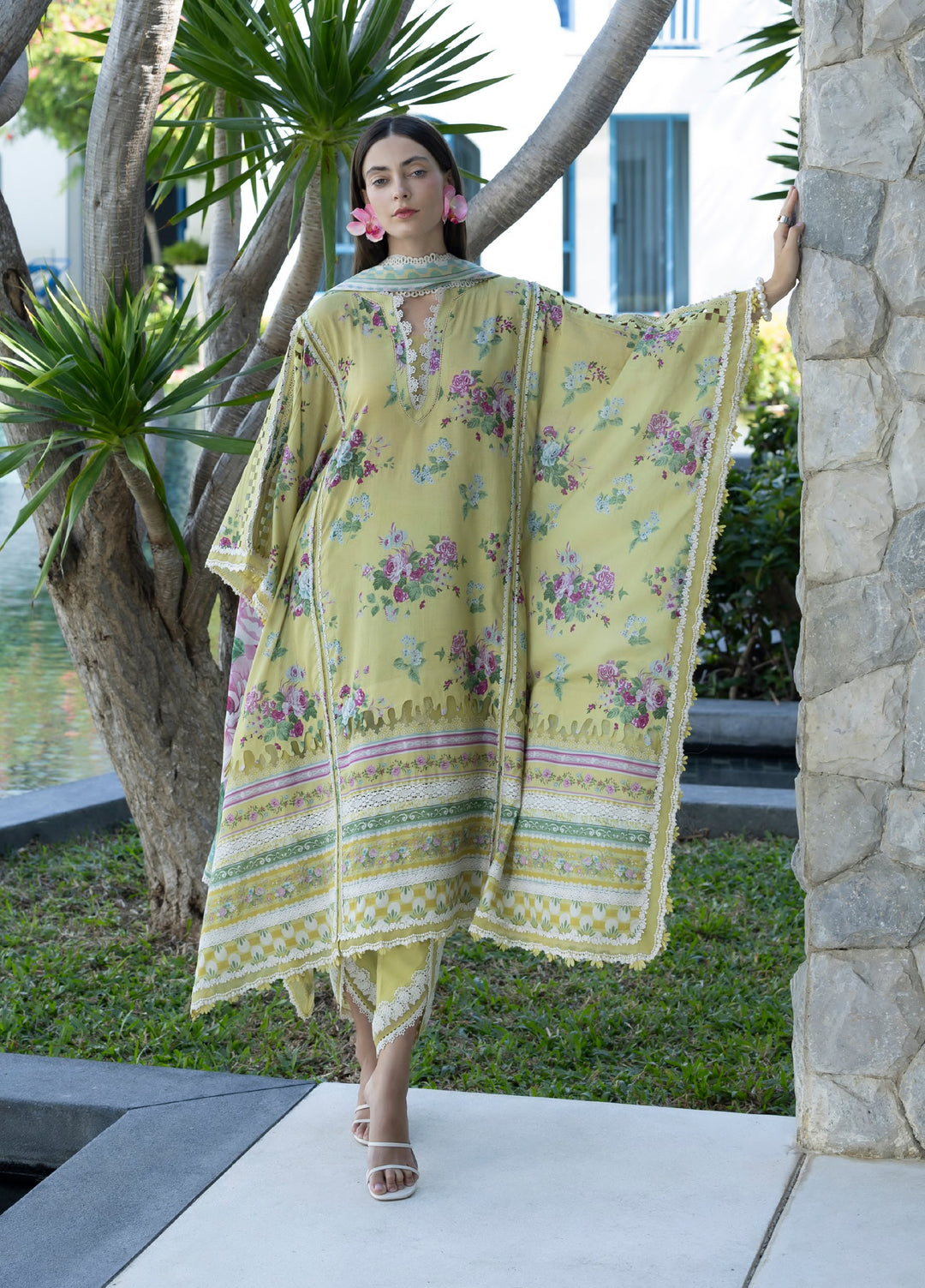 Santorini by Elaf Unstitched Lawn Printed 3 Piece Suit EL26US EPN-4A AVOCADO - Summer Collection