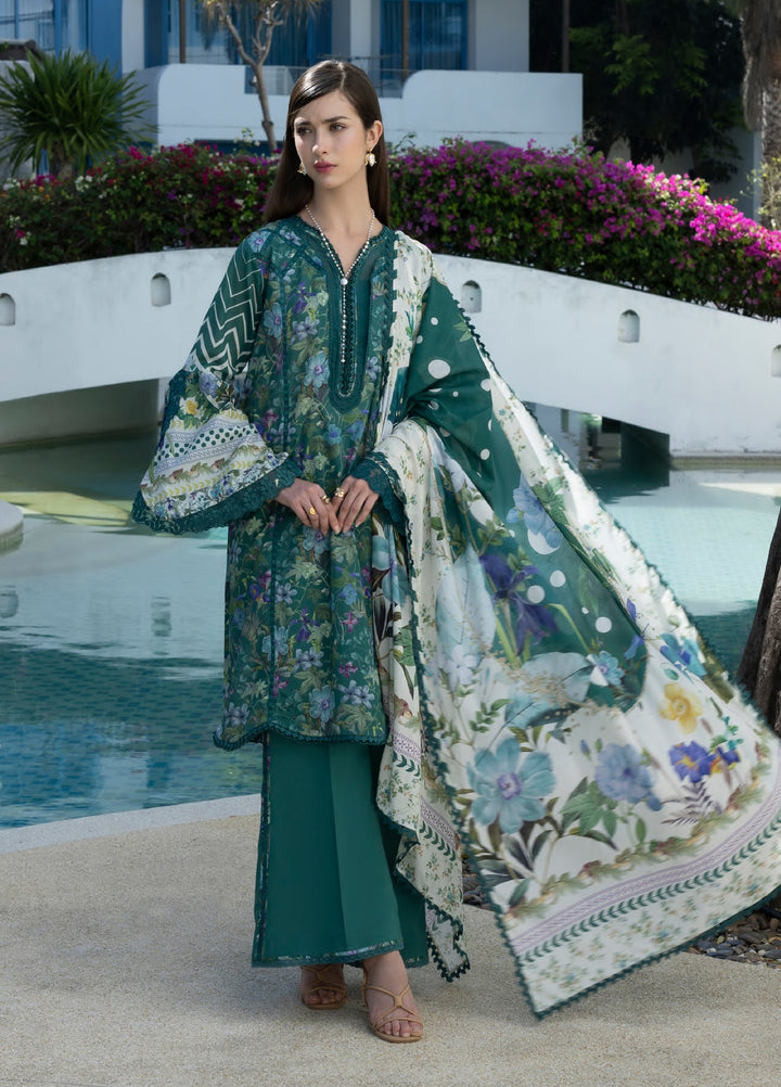 Santorini by Elaf Unstitched Lawn Printed 3 Piece Suit EL26US EPN-9A PEACOCK - Summer Collection