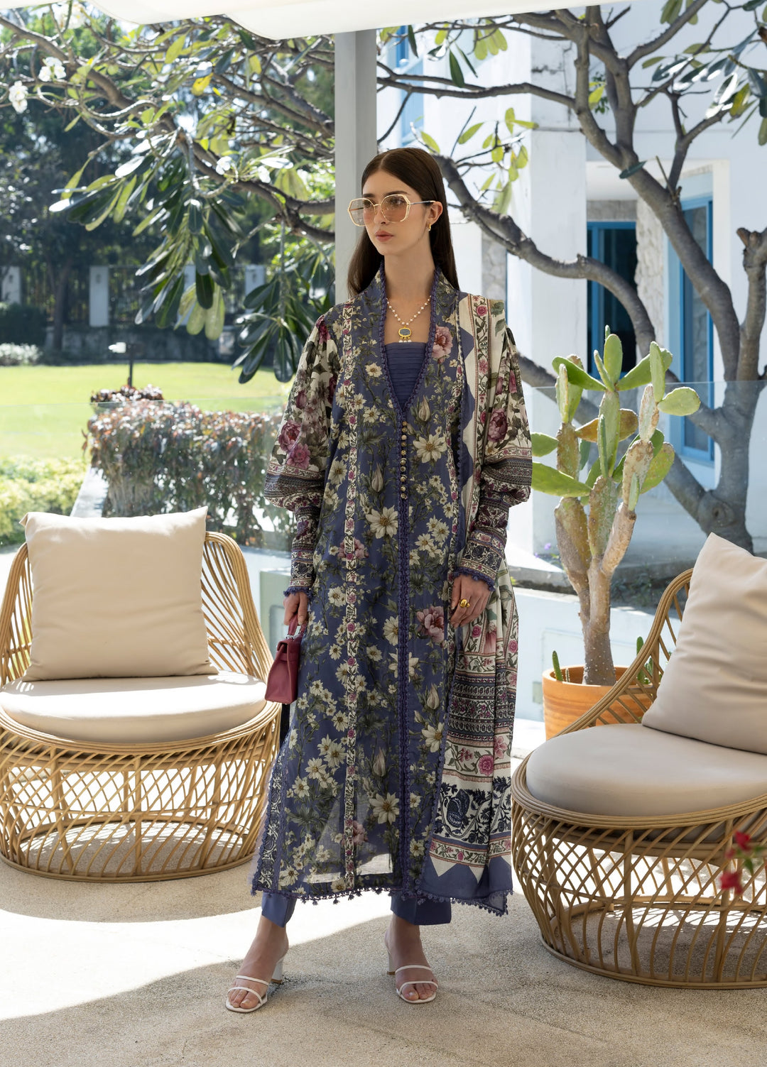 Santorini by Elaf Unstitched Lawn Printed 3 Piece Suit EL26US EPN-6A BOO BERRY - Summer Collection
