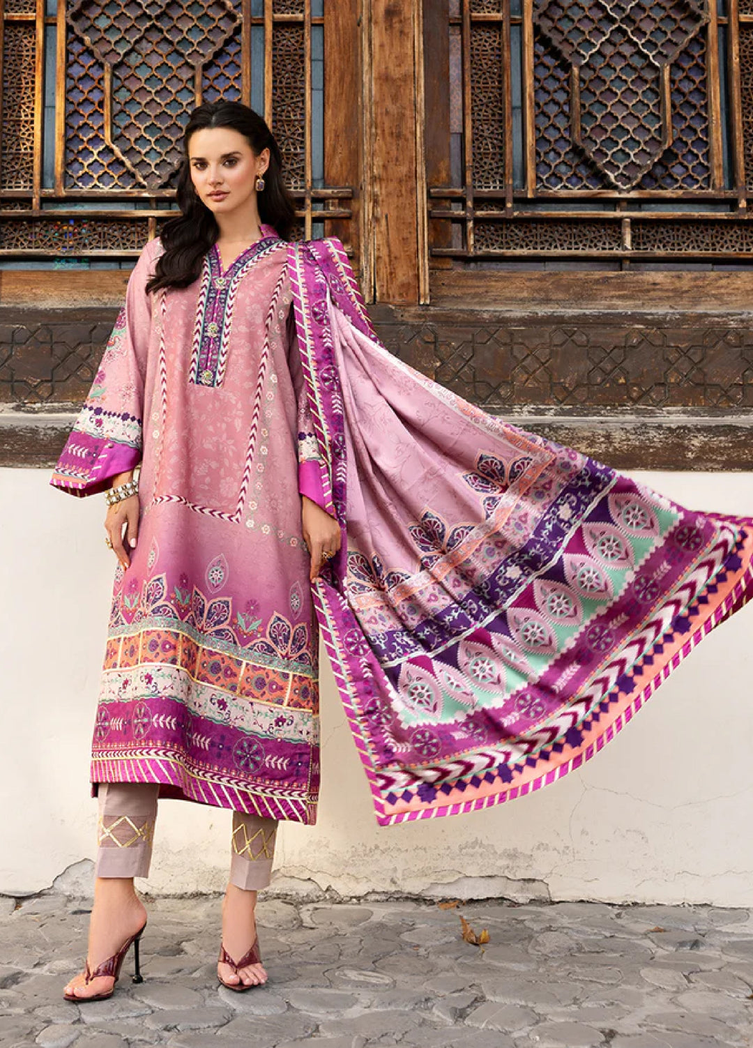Mushq Hemline Echoes Of Serneity Unstitched Festive Raw Silk Printed 3 Piece MQ25ES D-09 Stella Song - Festive Collection