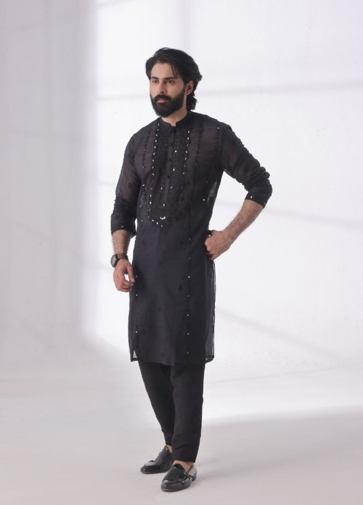 Bazm E Riwayat by Bin Musab Men Kurta Pajama Paper Cotton 2 Piece Mirror Edge - Festive Collection