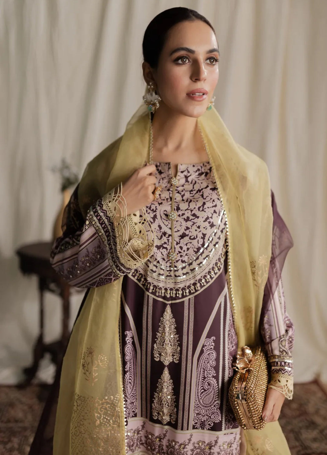 Aisha Fatema Pret Printed Silk 3 Piece Suit Hazel