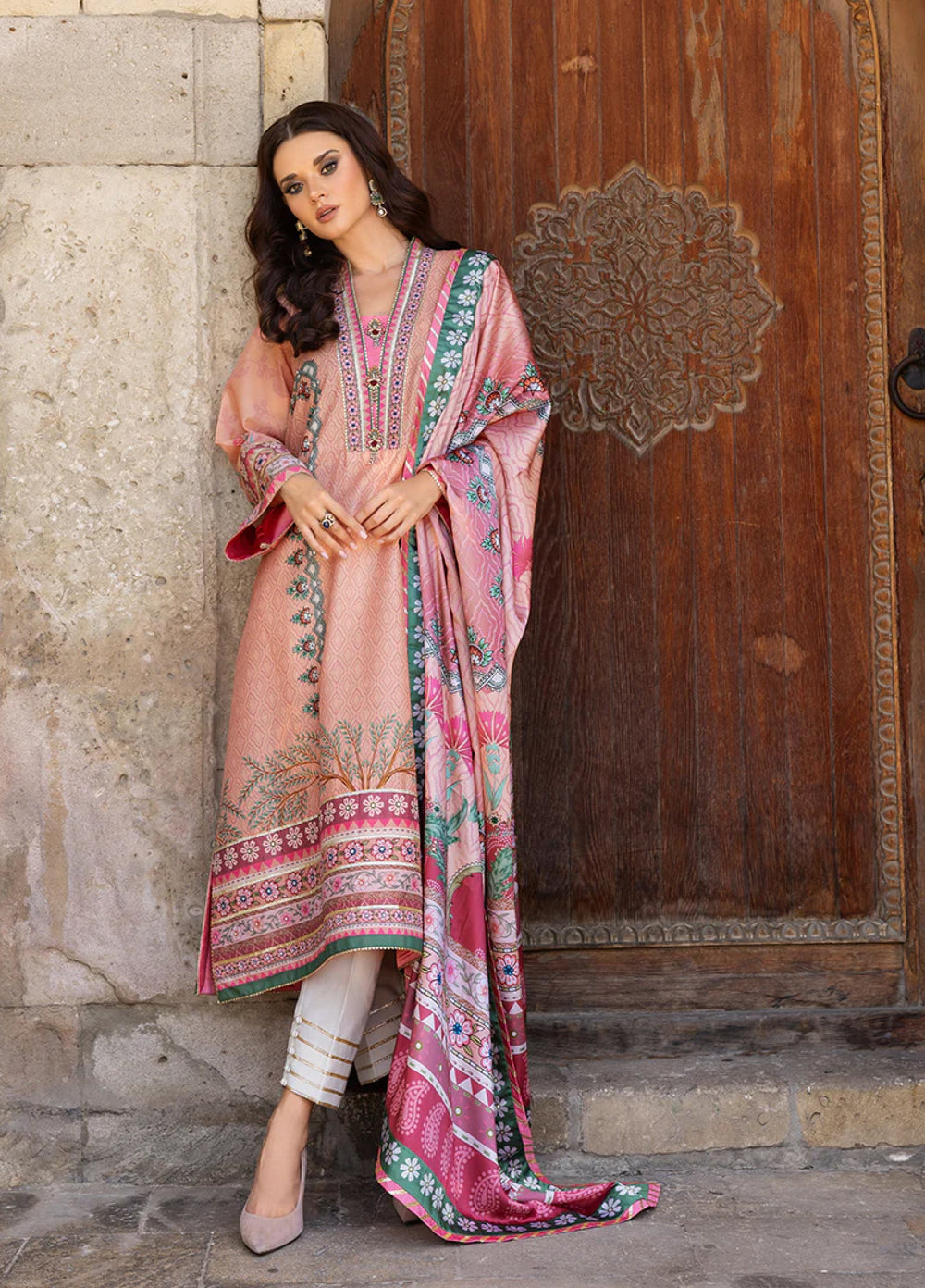 Mushq Hemline Echoes Of Serneity Unstitched Festive Raw Silk Printed 3 Piece MQ25ES D-04 Pulsar Petal - Festive Collection