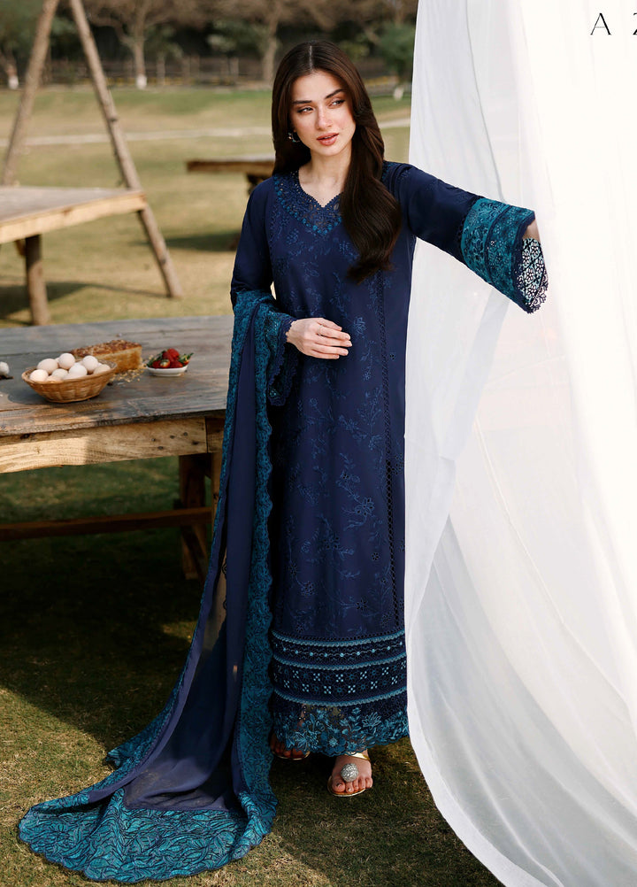 Azure Unstitched Embroidered Luxury Lawn 3 Piece Suit AZ26UAL 81 Blue Berry - Eid Collection