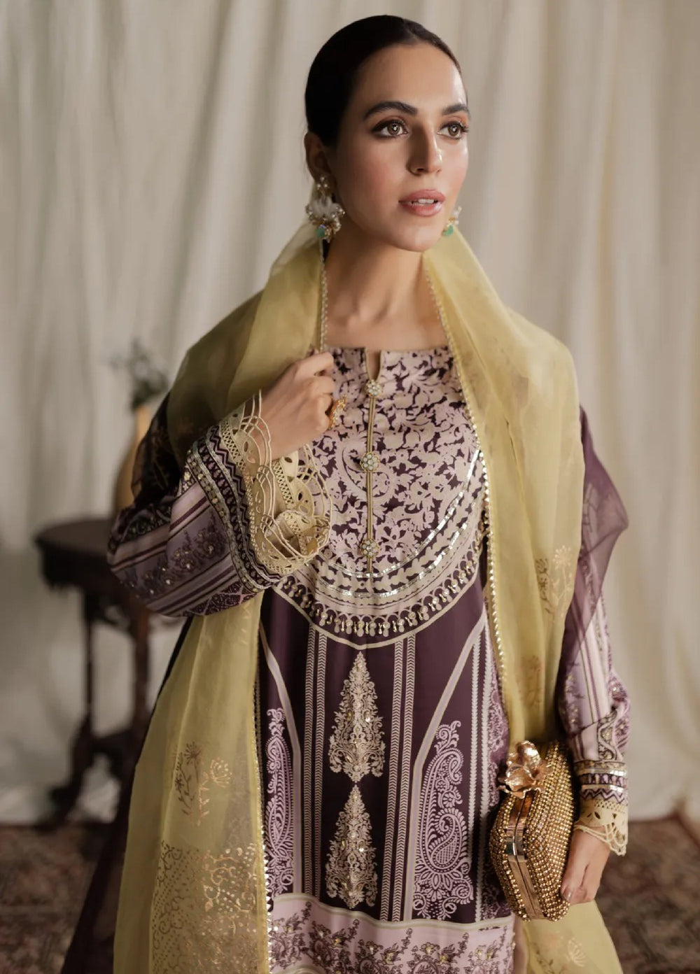 Aisha Fatema Pret Printed Silk 3 Piece Suit Hazel