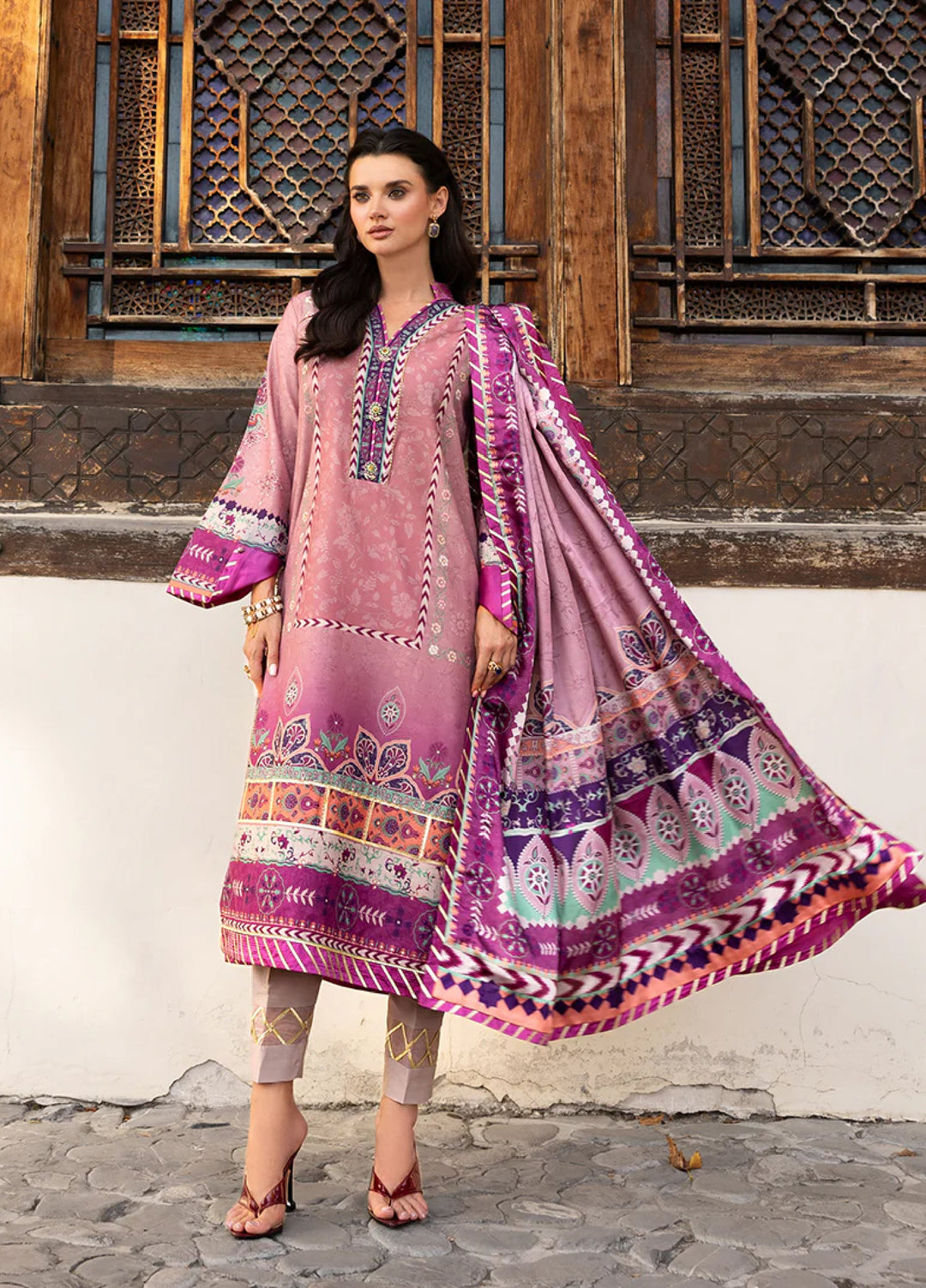 Mushq Hemline Echoes Of Serneity Unstitched Festive Raw Silk Printed 3 Piece MQ25ES D-09 Stella Song - Festive Collection