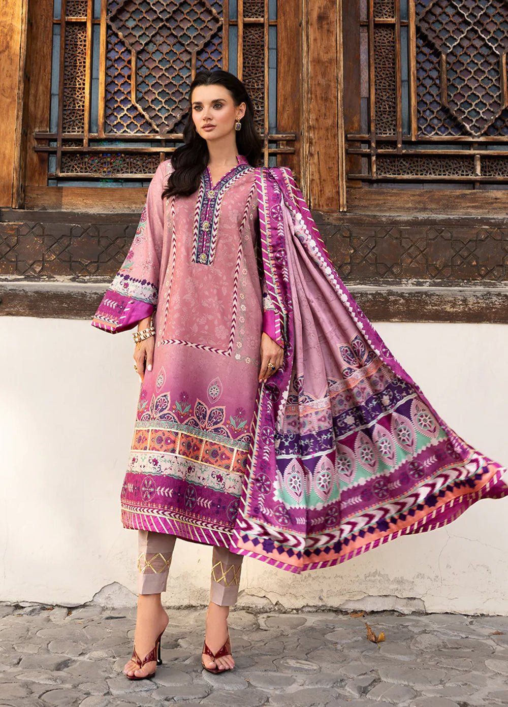 Mushq Hemline Echoes Of Serneity Unstitched Festive Raw Silk Printed 3 Piece MQ25ES D-09 Stella Song - Festive Collection
